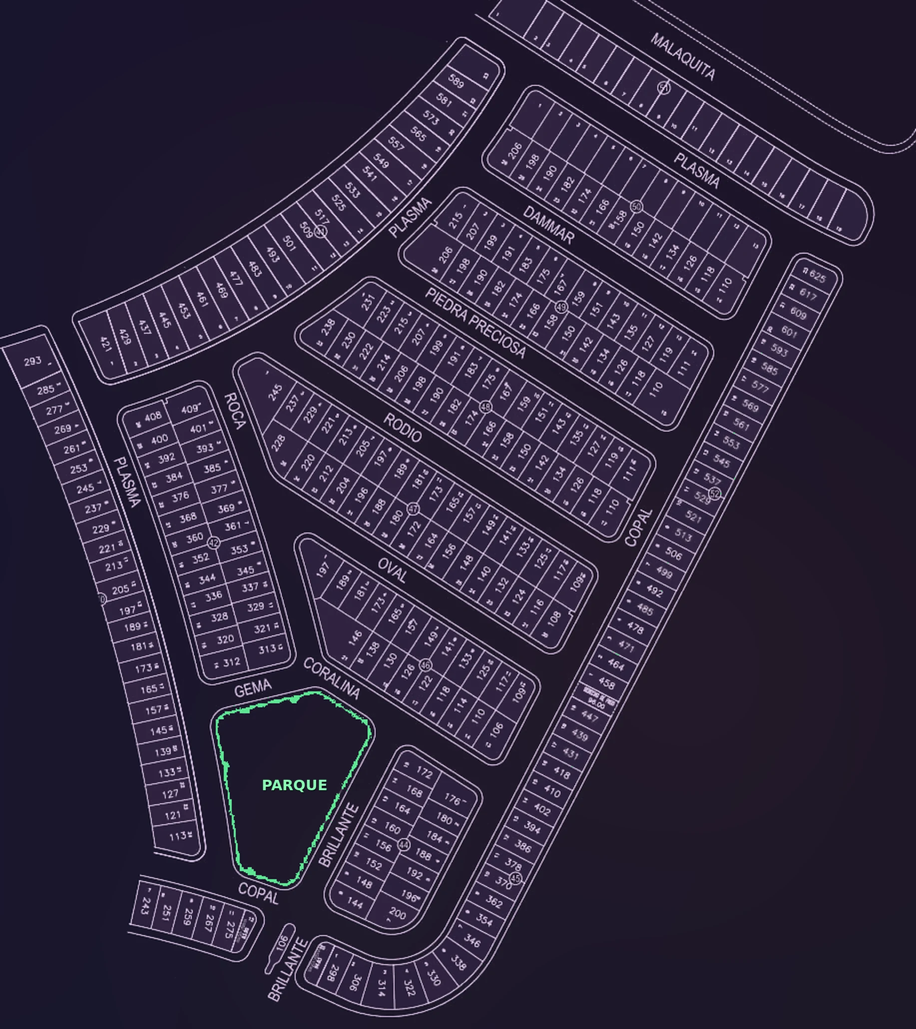 Mapa 2D de Ágata basado exactamente en el croquis original con sus calles y lotes